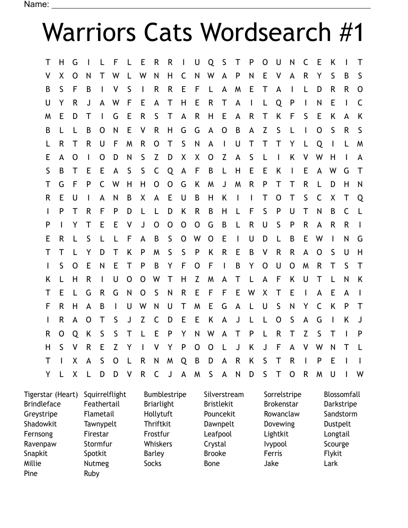 Warriors Cats Wordsearch #1