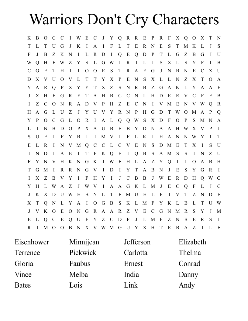 Warriors Don't Cry Characters Word Search