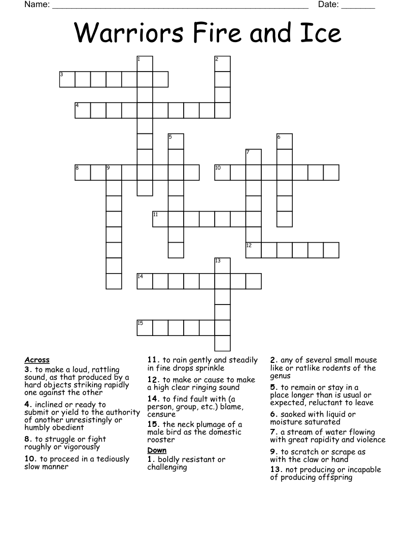 Warriors Fire and Ice Crossword