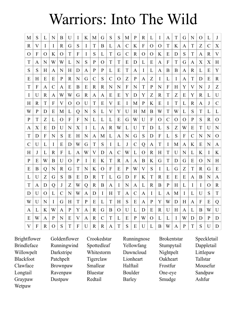 Warriors: Into The Wild Word Search