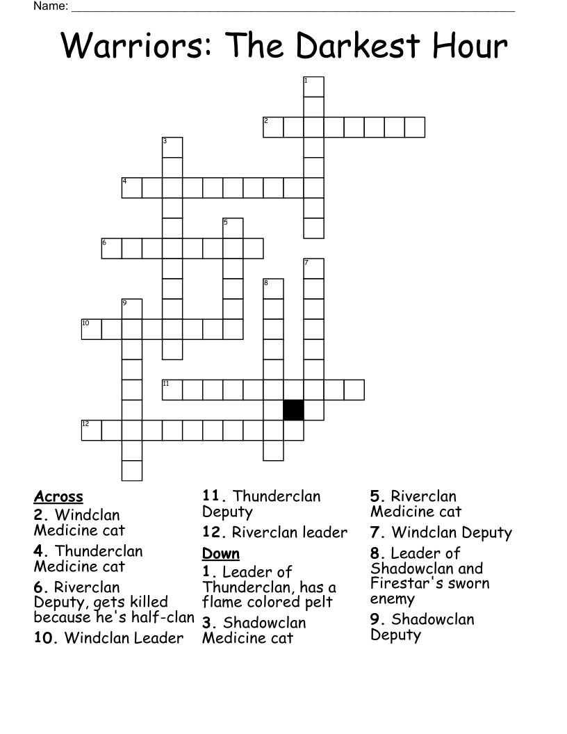 Warriors: The Darkest Hour Crossword