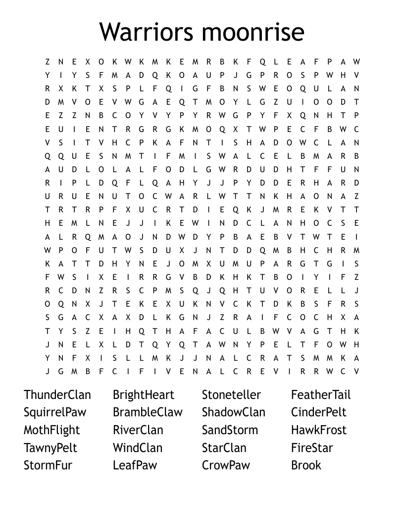 Warriors moonrise Word Search