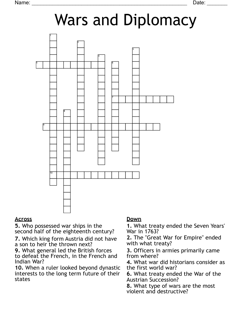 Wars and Diplomacy Crossword