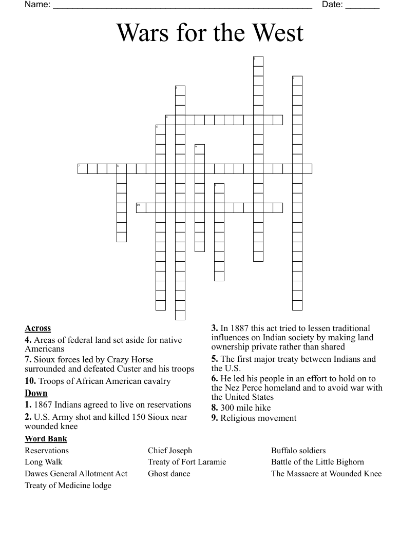 Wars for the West Crossword
