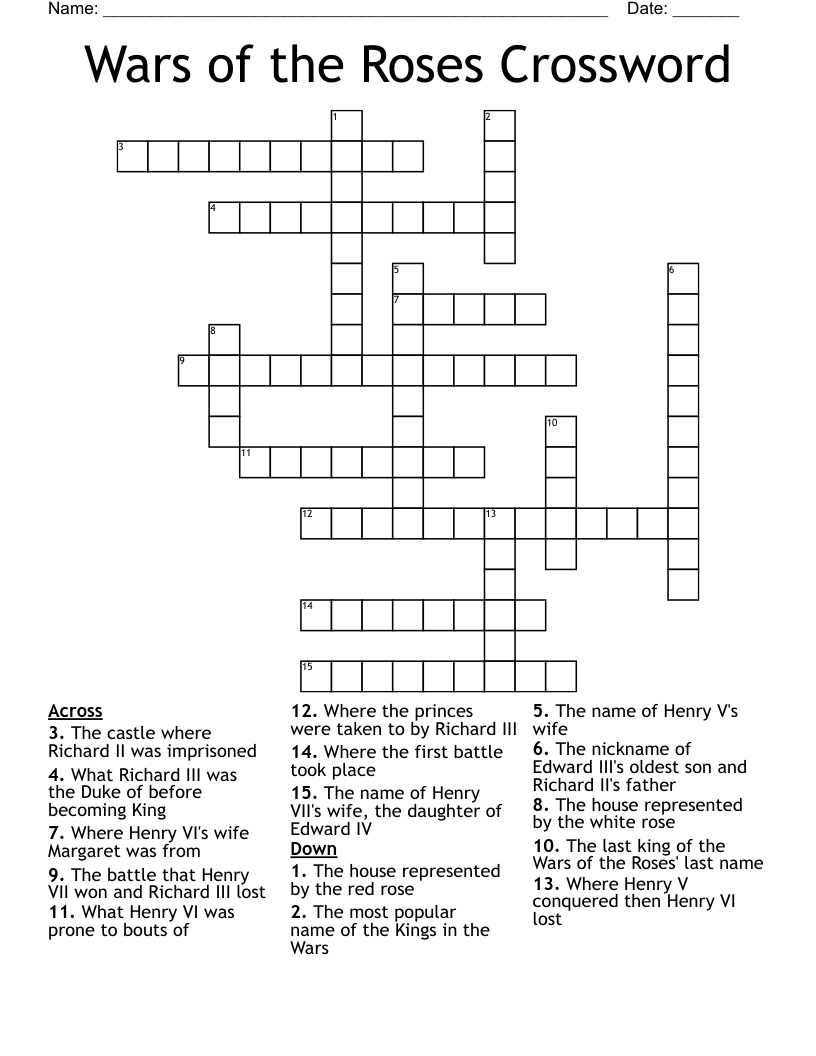 Wars of the Roses Crossword