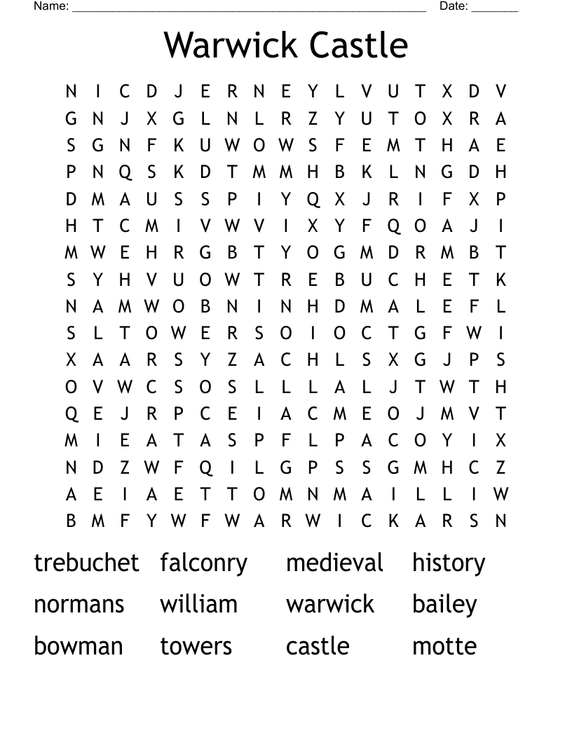 Warwick Castle  Word Search