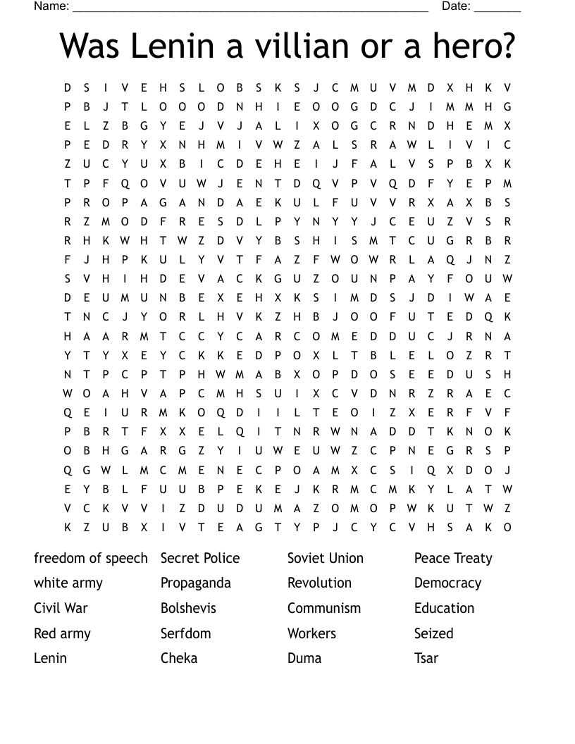 Was Lenin a villian or a hero? Word Search