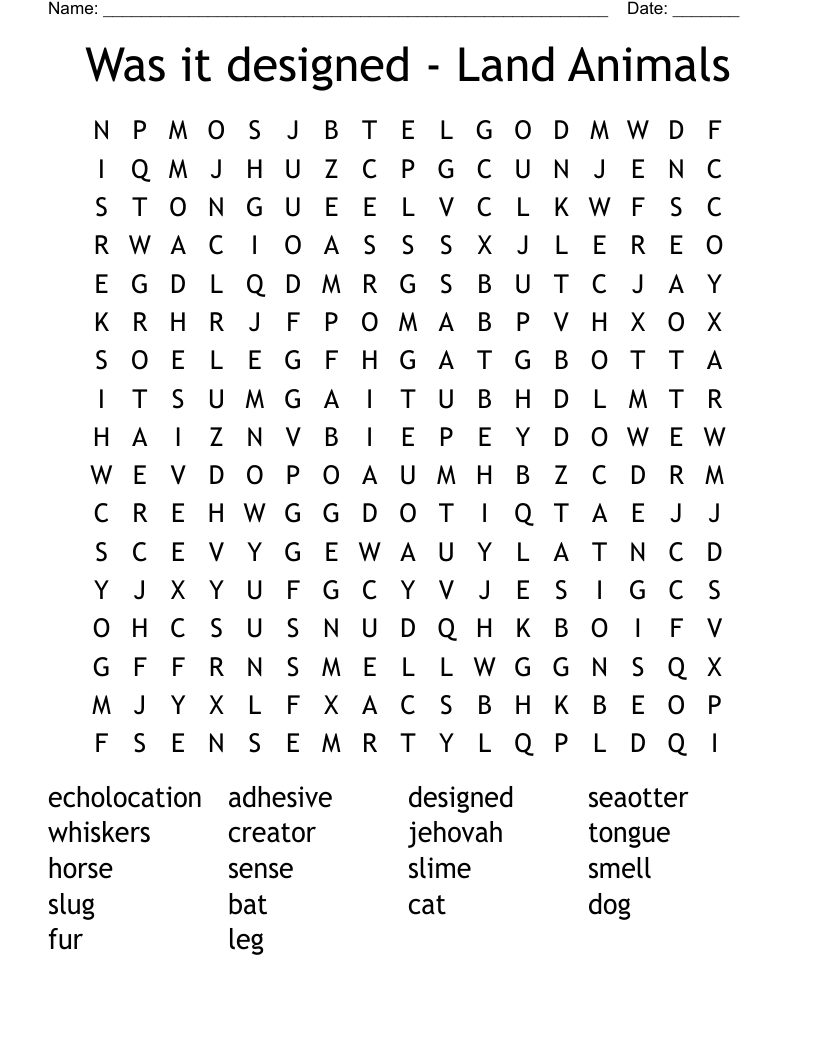 Was it designed - Land Animals Word Search