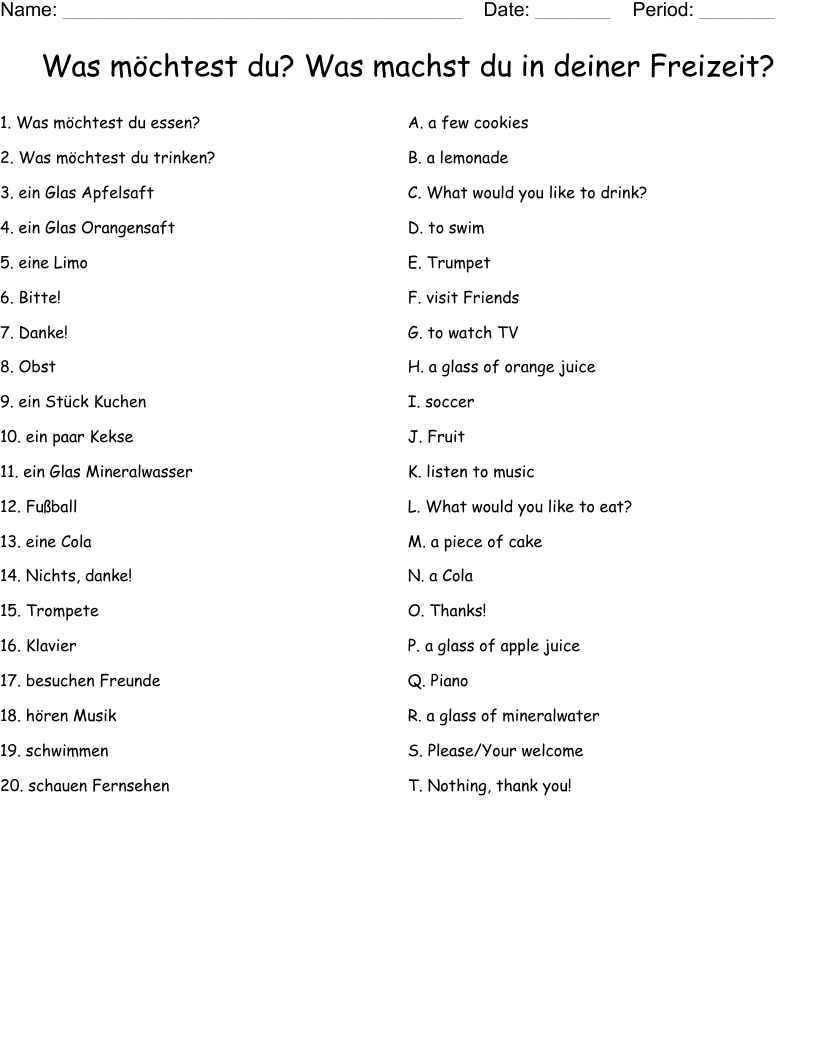 Was möchtest du? Was machst du in deiner Freizeit? Worksheet