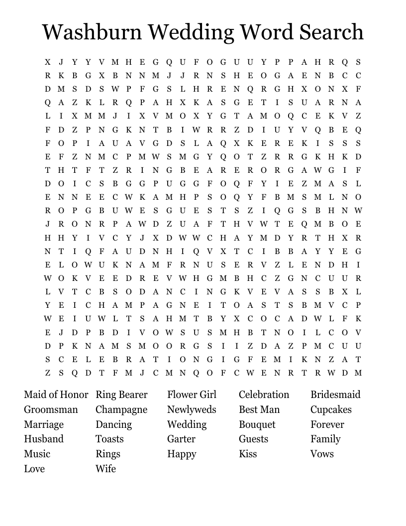Washburn Wedding Word Search