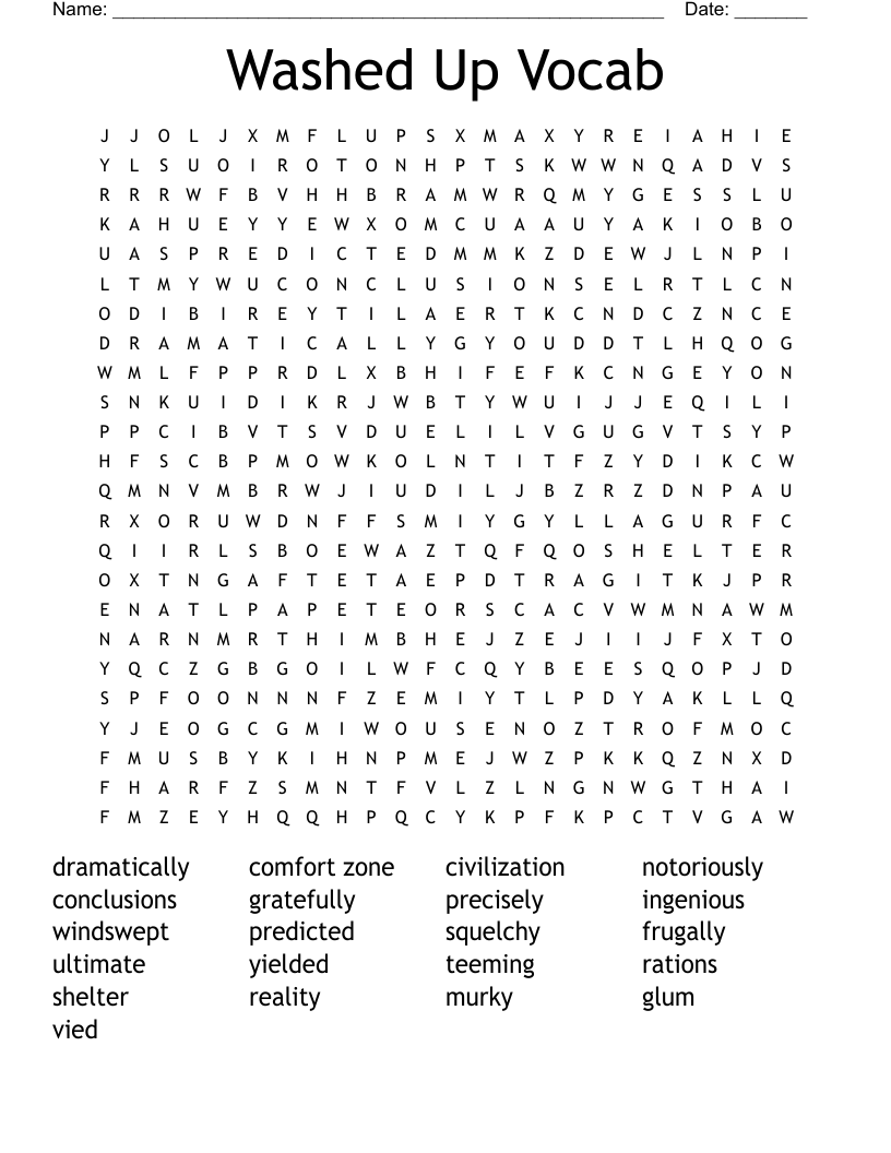Washed Up Vocab Word Search