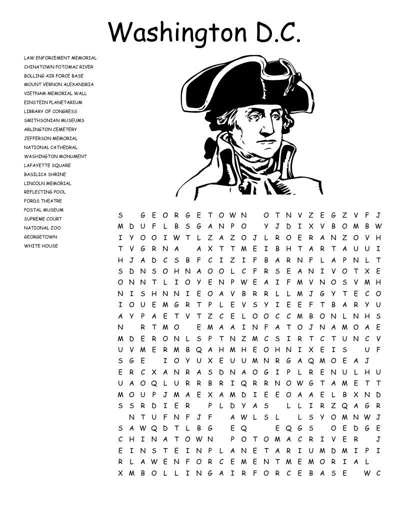 Washington D.C. Word Search