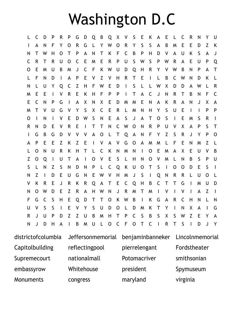 Washington D.C Word Search