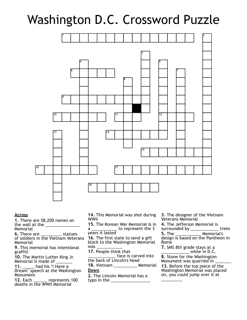 Washington D.C. Crossword Puzzle 