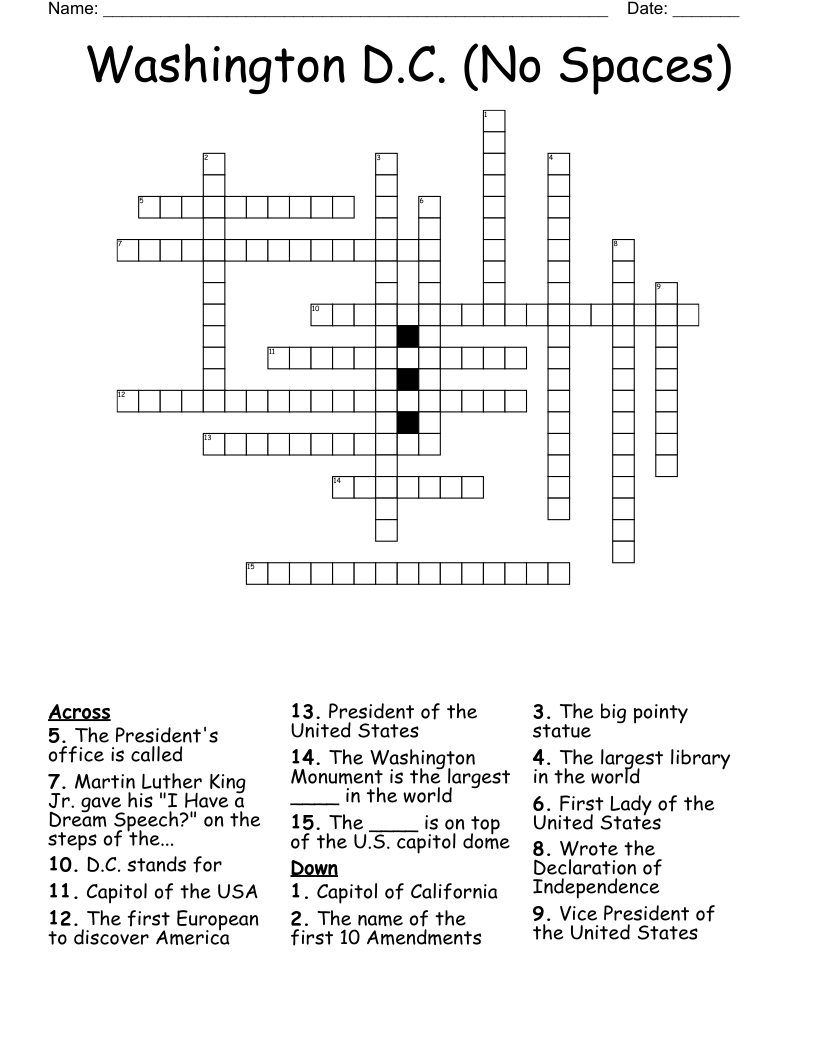 Washington D.C. (No Spaces) Crossword