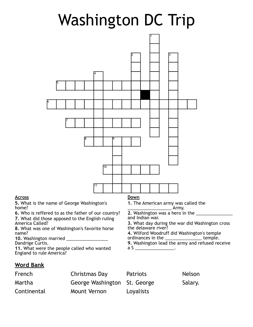 Washington DC Trip Crossword