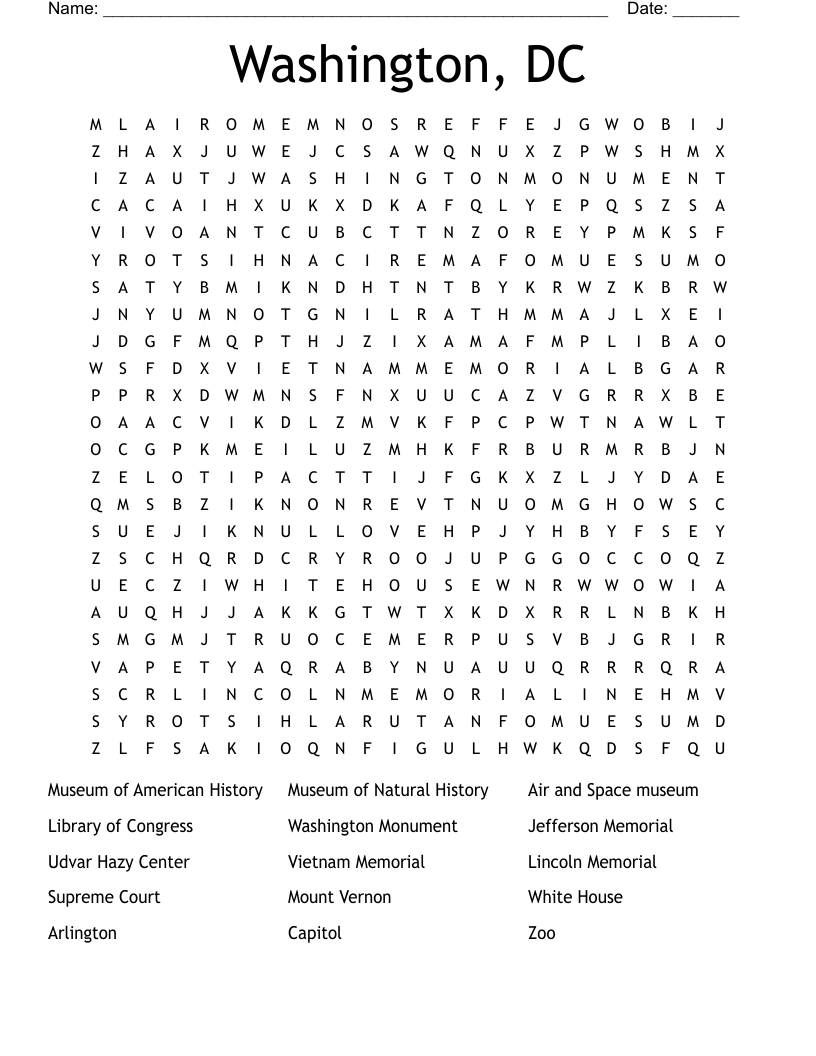 Washington, DC  Word Search