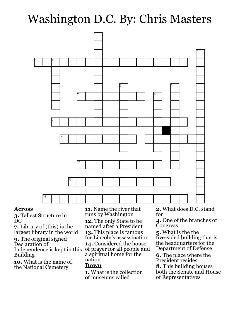Washington D.C.   By: Chris Masters Crossword