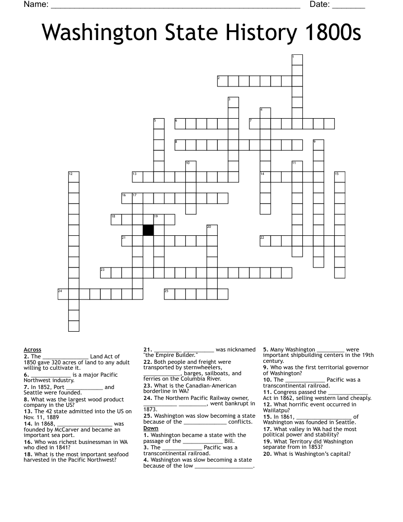 Washington State History 1800s Crossword