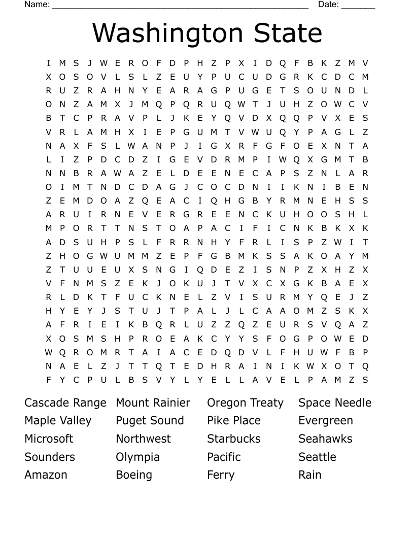 Washington State  Word Search