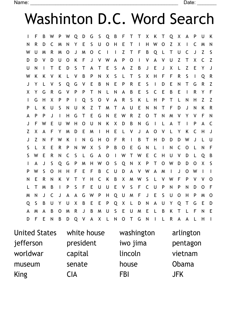 Washinton D.C. Word Search