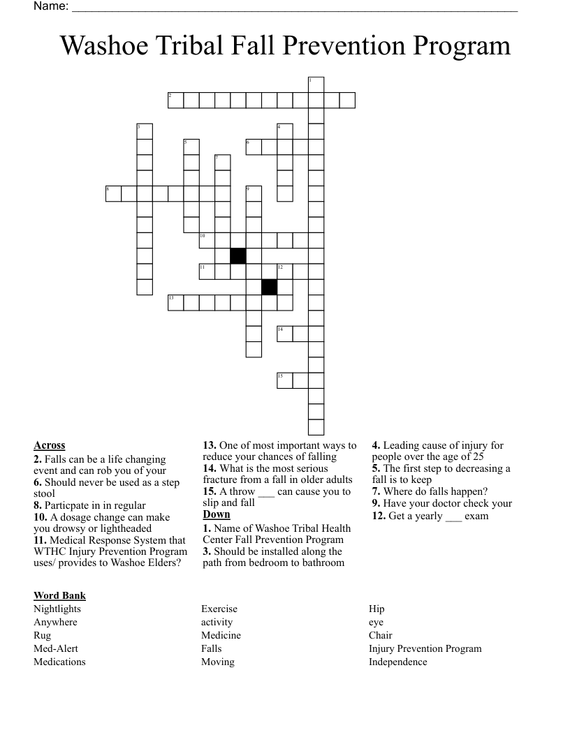 Washoe Tribal Fall Prevention Program Crossword