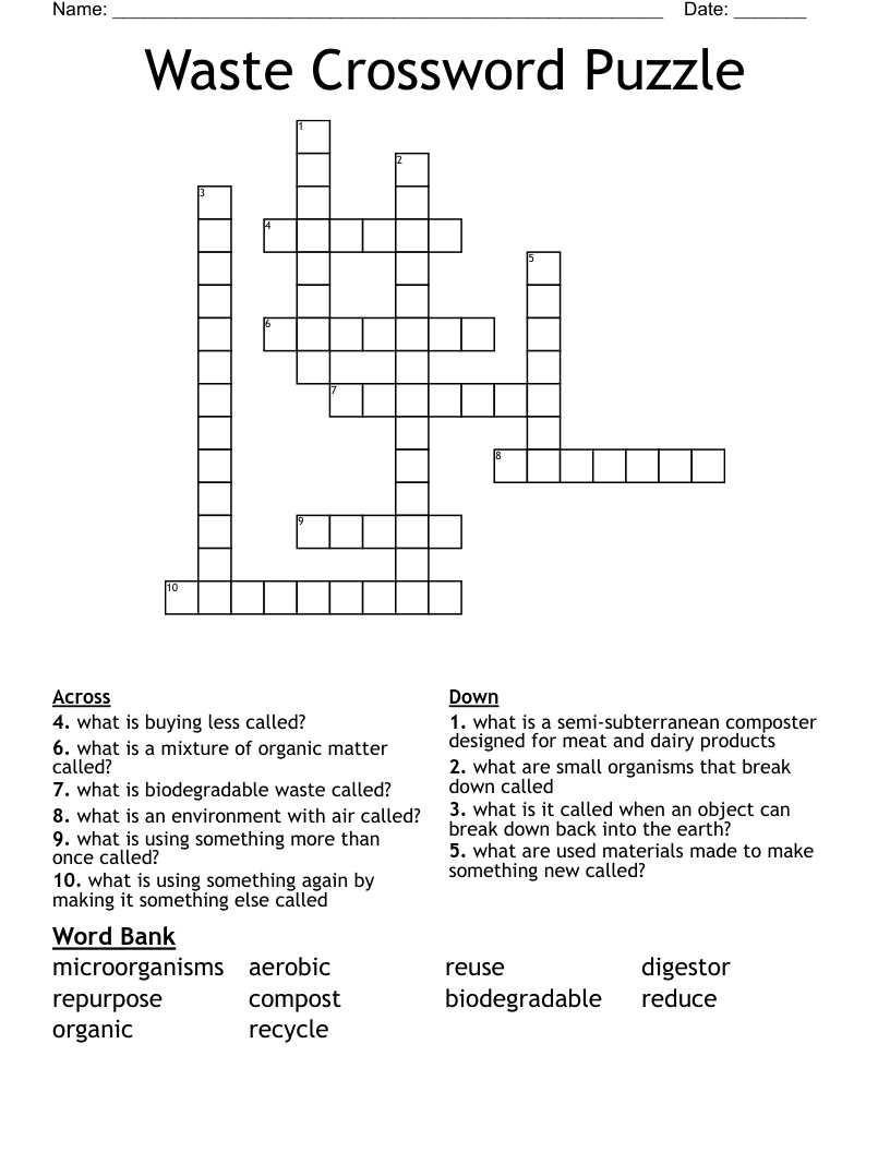 Waste Crossword Puzzle