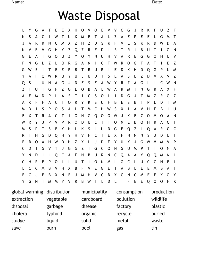 Waste Disposal Word Search