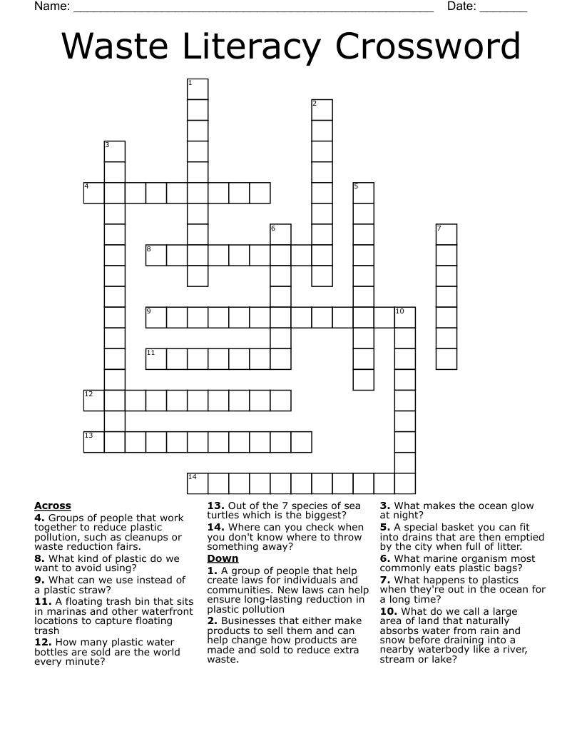 Waste Literacy Crossword