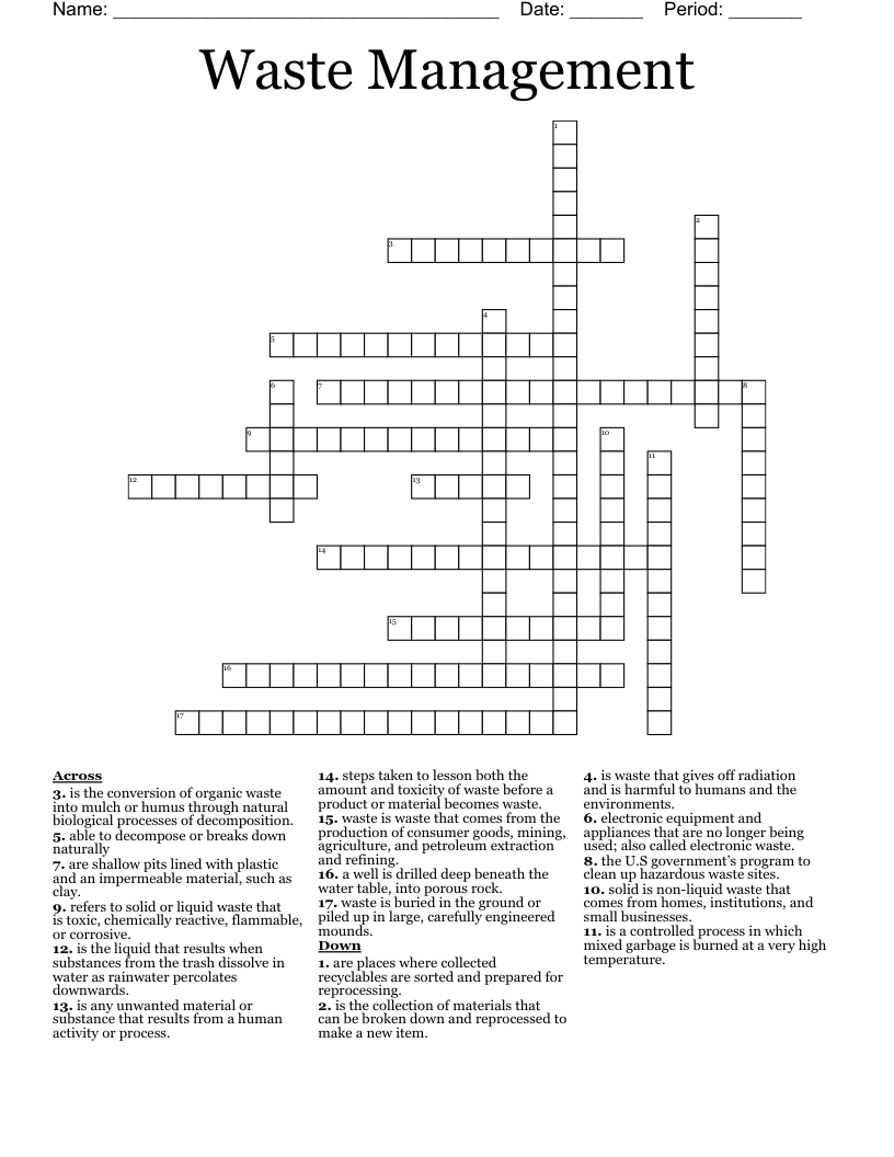 Waste Management Crossword