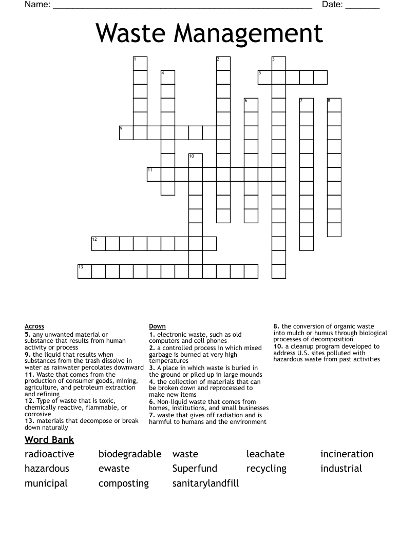 Waste Management Crossword
