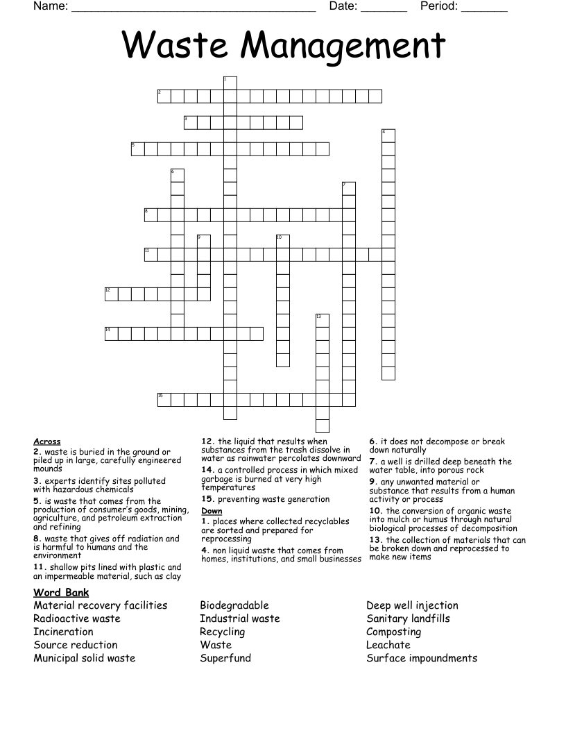 Waste Management  Crossword