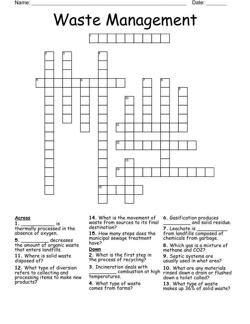 Waste Management  Crossword