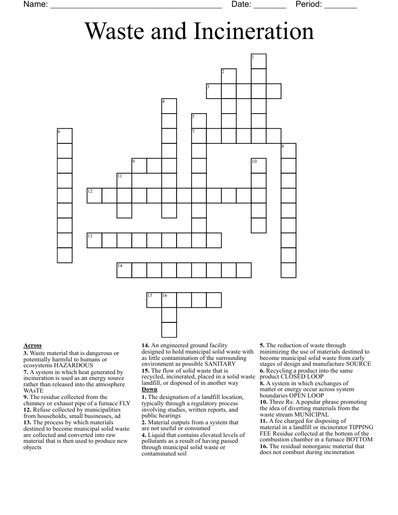 Waste and Incineration Crossword