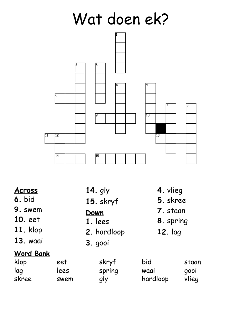 Wat doen ek? Crossword