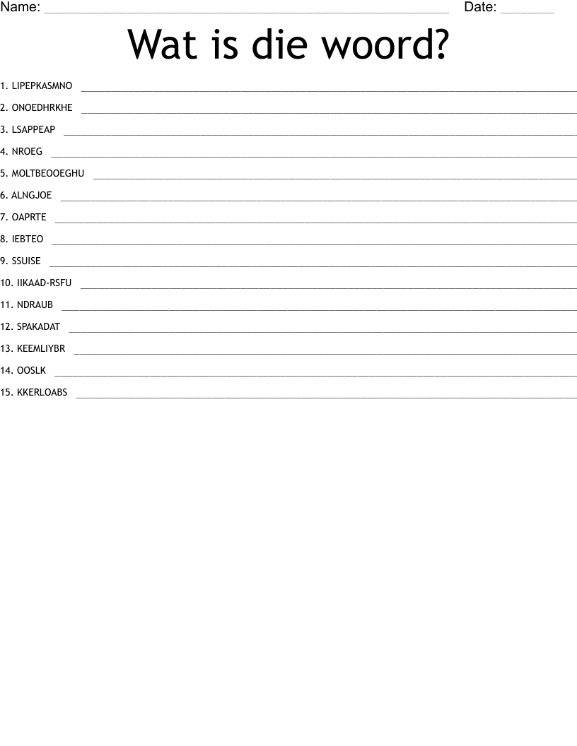 Wat is die woord? Word Scramble