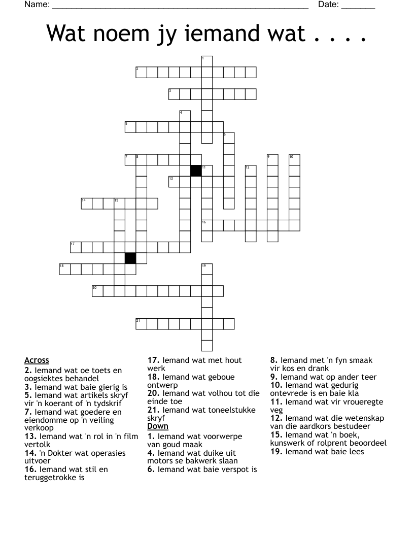 Wat noem jy iemand wat . . . .  Crossword