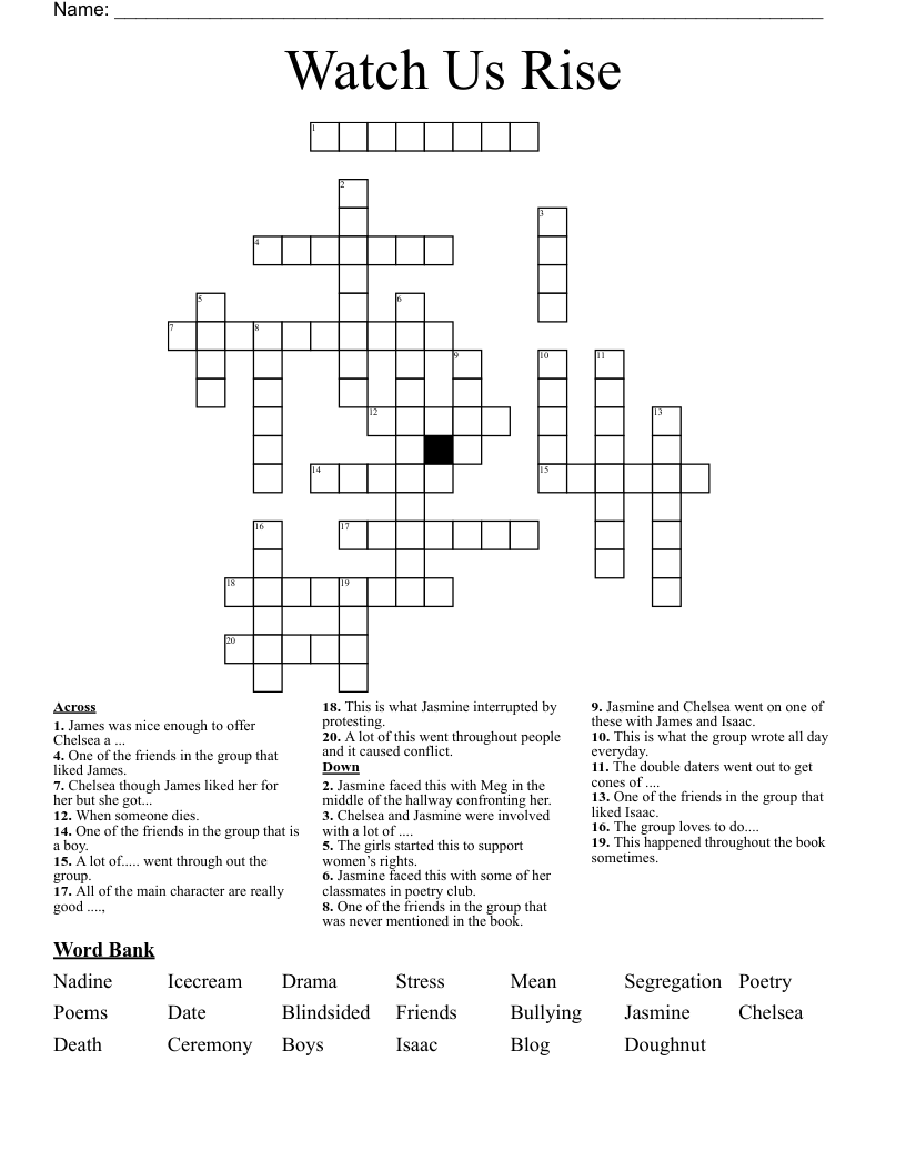 Watch Us Rise Crossword