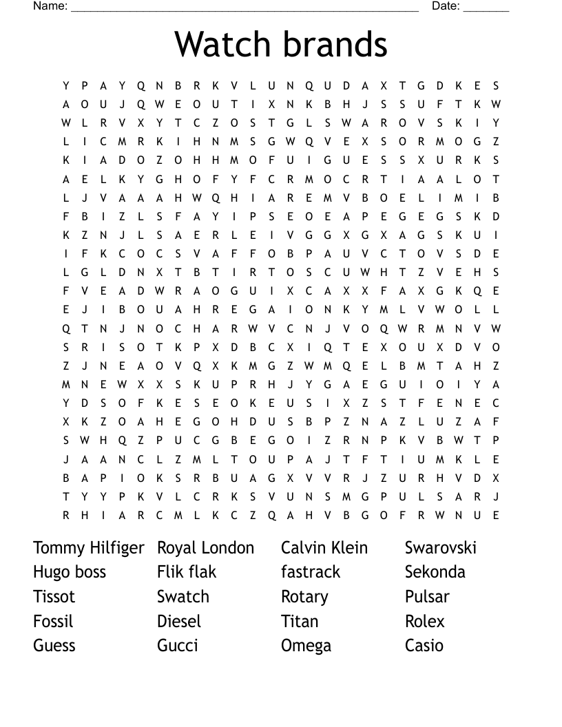 Watch brands Word Search
