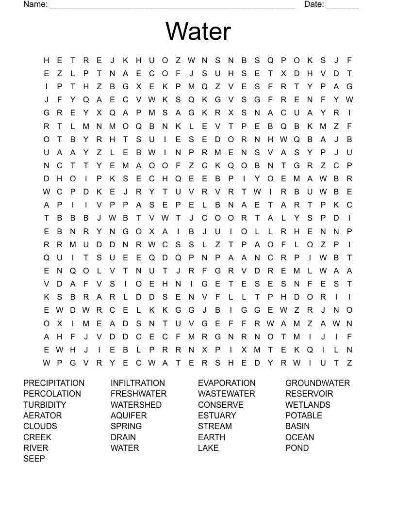 Water Word Search