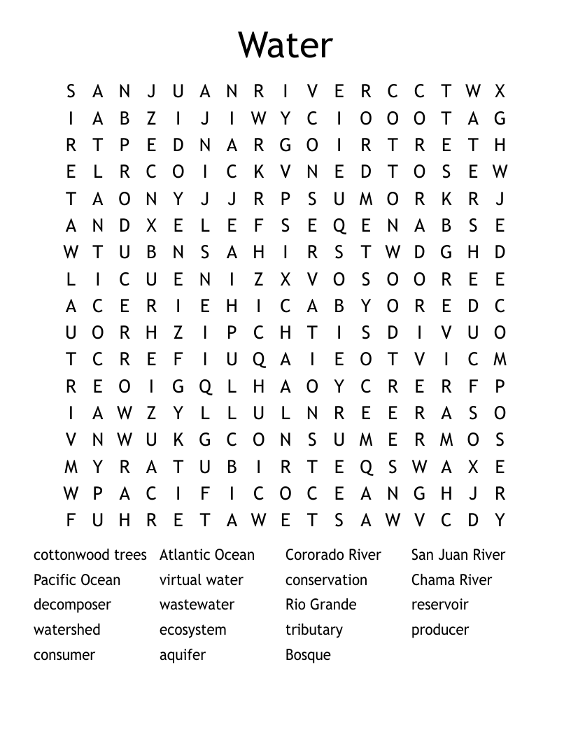 Water Word Search