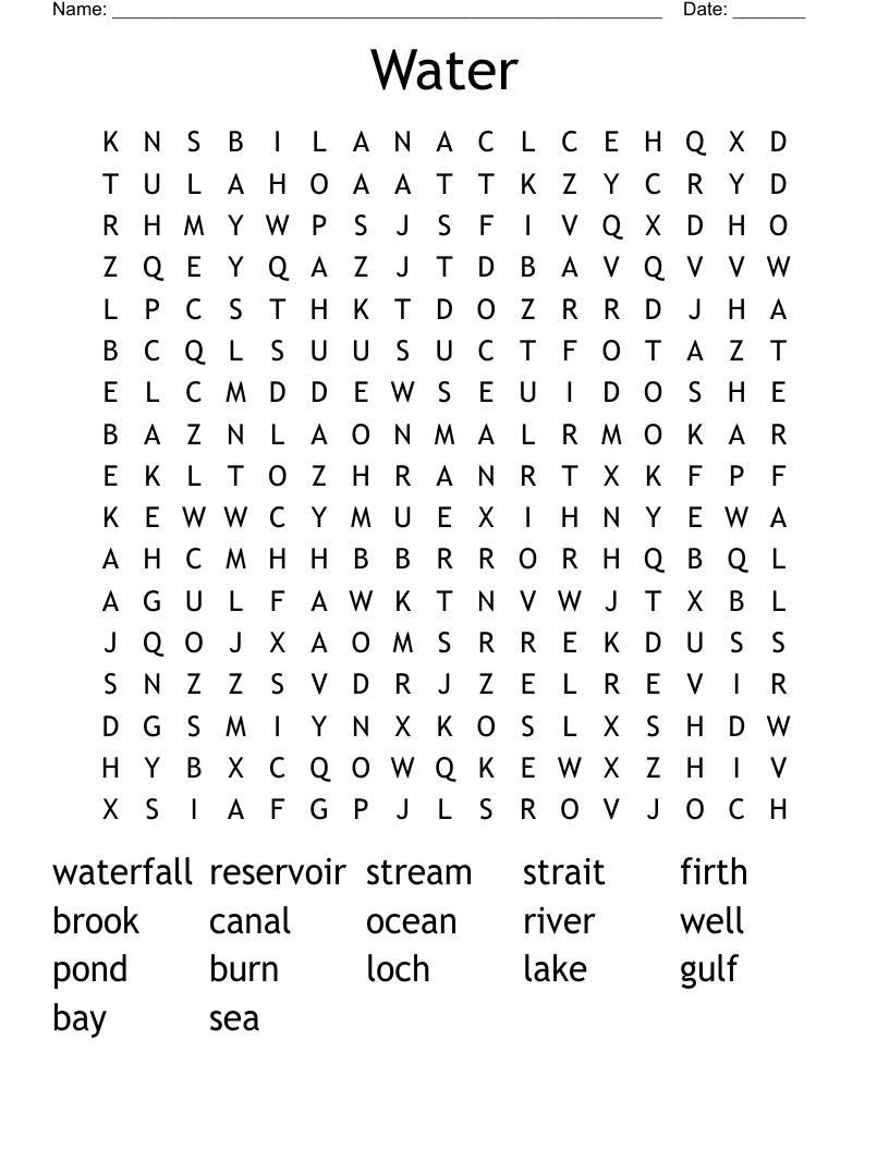 Water Word Search