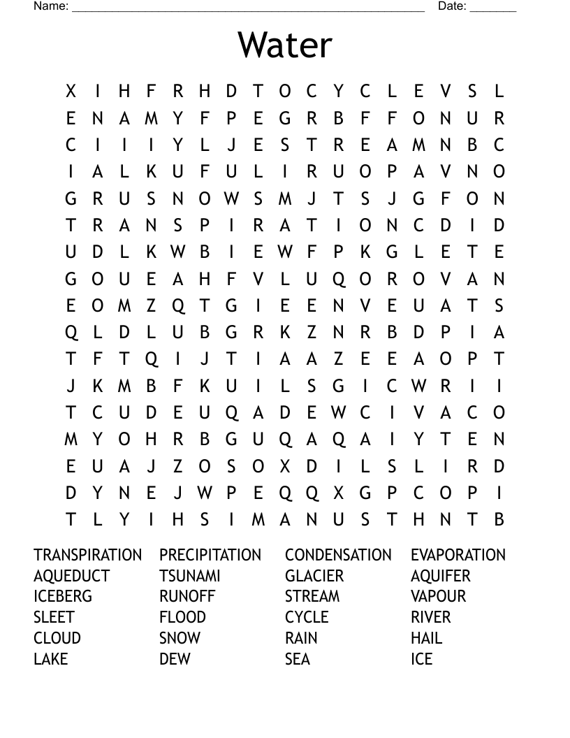 Water Word Search