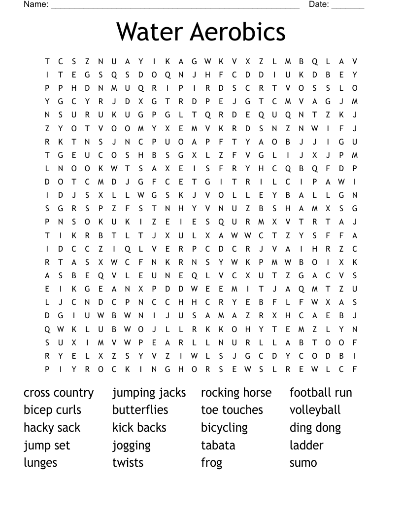 Water Aerobics Word Search