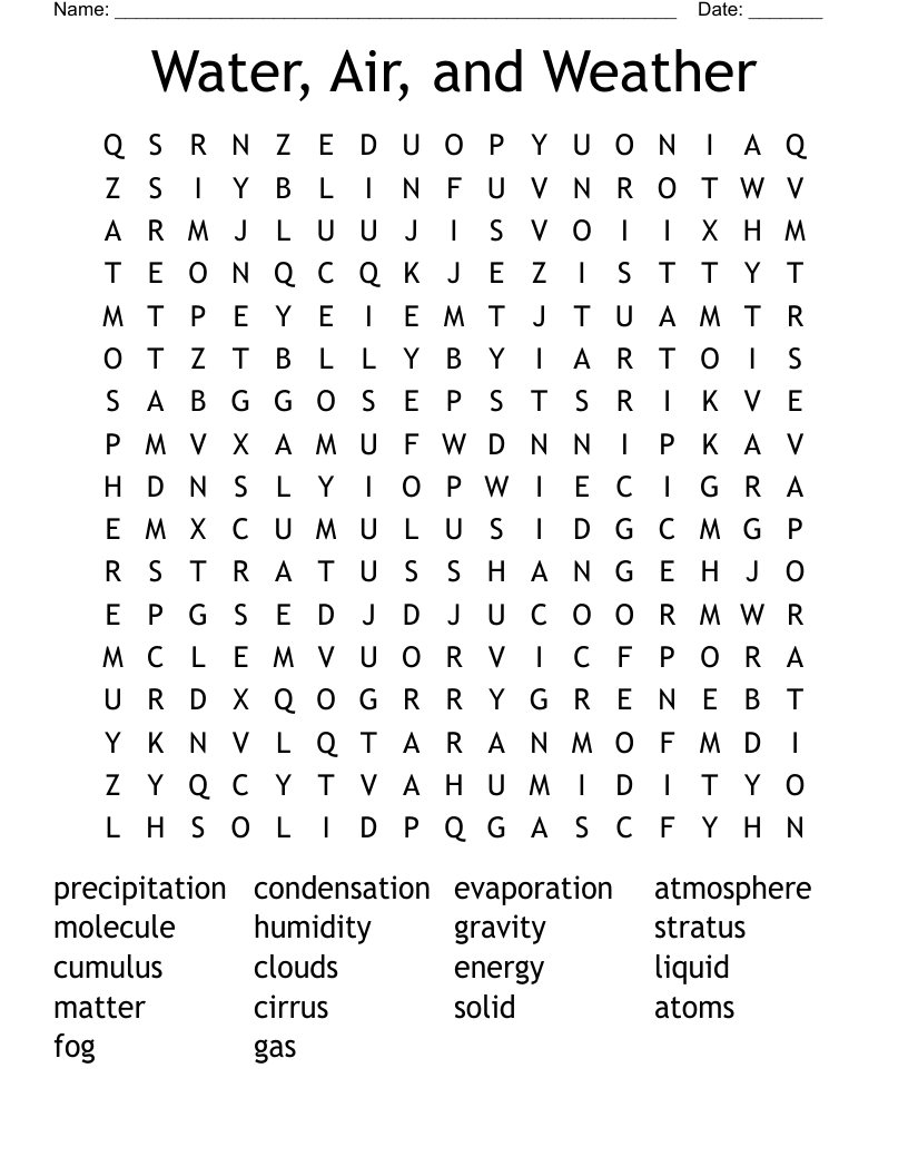 Water, Air, and Weather Word Search