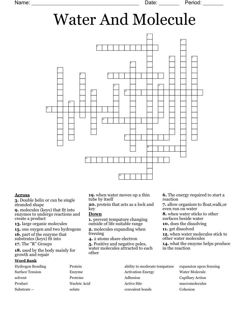 Water And Molecule  Crossword