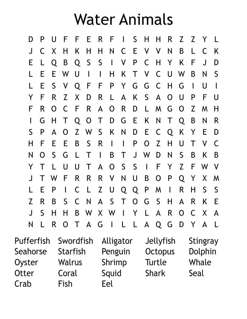 Water Animals Word Search