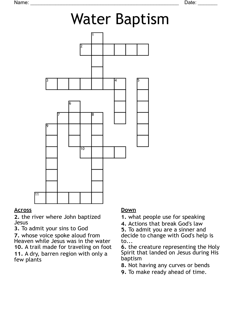 Water Baptism Crossword