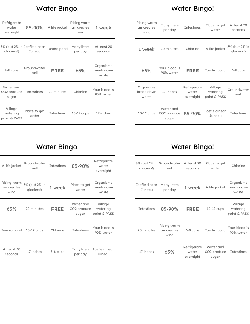 Water Bingo!