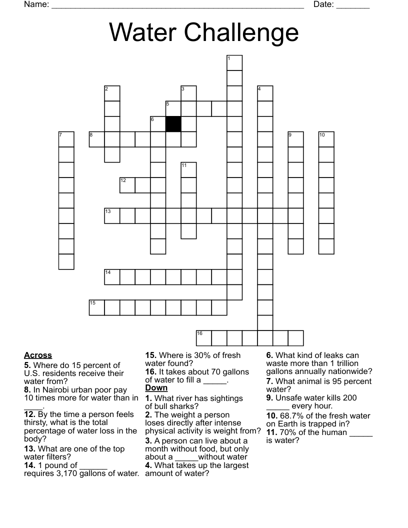 Water Challenge  Crossword
